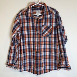 The Children's Place Plaid Flannel Shirt Boys Kids Size M (7/8) Orange Blue